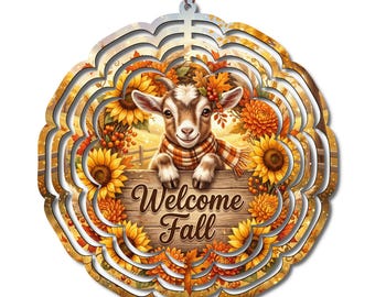 Welcome Fall Goat Wind Spinner, Sunflower Autumn Garden Decor, Farmhouse Outdoor Spinner, Cute Baby Goat Porch Decoration, Fall Yard Art