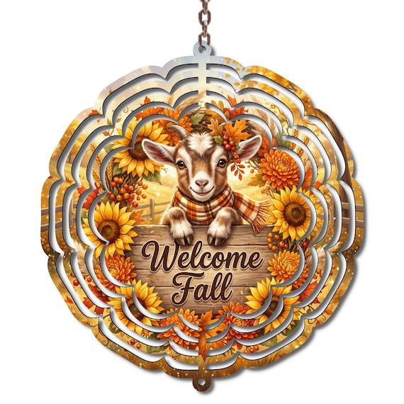 Welcome Fall Goat Wind Spinner, Sunflower Autumn Garden Decor, Farmhouse Outdoor Spinner, Cute Baby Goat Porch Decoration, Fall Yard Art