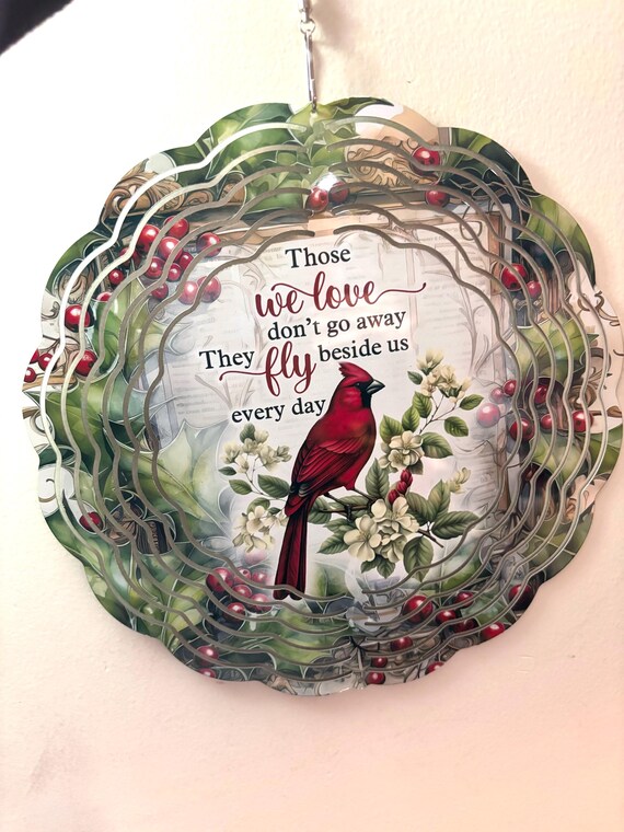 Memorial Cardinal Wind Spinner | Metal Wind Spinner | Two-Sided Design | "Those We Love" Quote | Red Cardinal Decoration