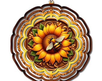 Sunflower Bee Wind Spinner, Farmhouse Garden Decor, 10 Inch Metal Wind Spinner, Rustic Outdoor Hanging Art, Bee Lover Gift