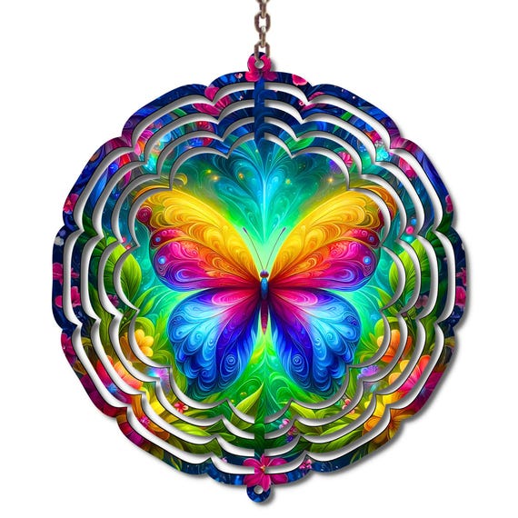 Butterfly Wind Spinner Colorful Butterfly Garden Decor Outdoor Hanging Yard Decoration Rainbow Butterfly Gift Spring Summer Decor