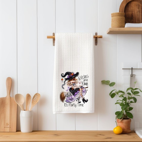 Witches and Wine Kitchen Waffle Towel, Halloween, Best Friend Gift