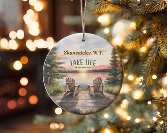Personalized Lake Life Ceramic Ornament, Custom Cabin Christmas Keepsake