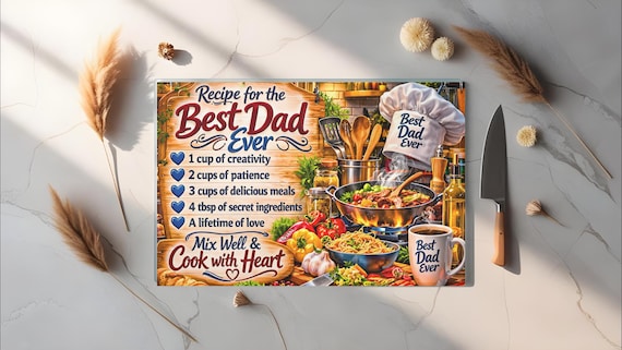 Best Dad Ever Glass Cutting Board, Recipe for Dad Kitchen Decor, Gift for Dad Who Loves to Cook, Father’s Day Gift, Cooking Dad Gift