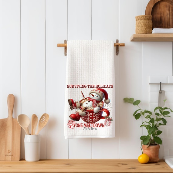 Surviving the Holidays, Waffle Kitchen Towel, Christmas, Coworker Gift, Secret Santa