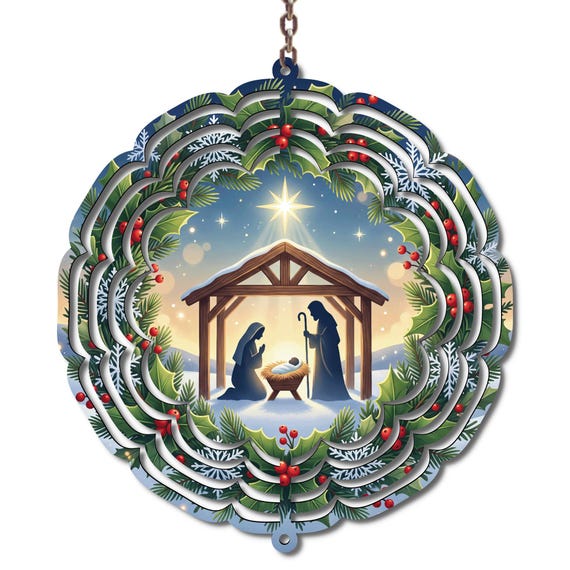 10-Inch Nativity Wind Spinner: Mary Joseph Baby Jesus Manger Scene