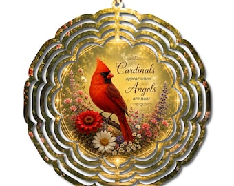 Cardinal Memorial Wind Spinner, Cardinals Appear When Angels Are Near, 10 Inch Sympathy Gift, Memorial Garden Decor