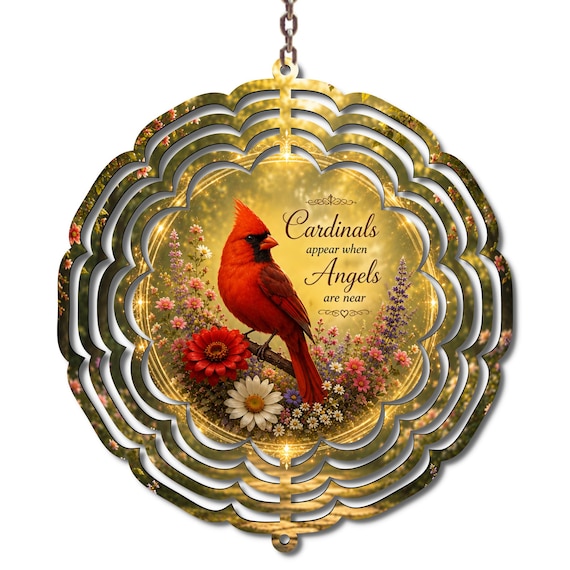 Cardinal Memorial Wind Spinner, Cardinals Appear When Angels Are Near, 10 Inch Sympathy Gift, Memorial Garden Decor