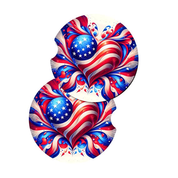 Patriotic Heart Car Coasters | American Flag Car Coasters | 4th of July Car Accessories | Memorial Day Gift | Red White Blue Car Coasters