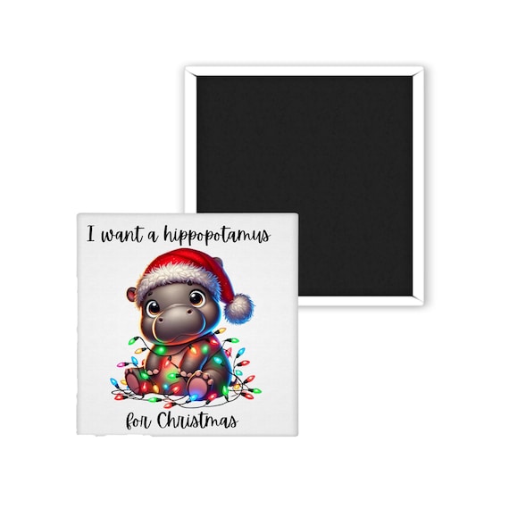 Hippopotamus Christmas Fridge Magnet, Secret Santa, Stocking Stuffer, Coworker Gift