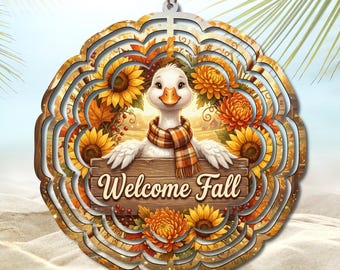 Fall Duck Wind Spinner, Welcome Fall Garden Decor, Autumn Sunflower Outdoor Hanging Decoration, Cute Duck Yard Art, Farmhouse Porch Gift