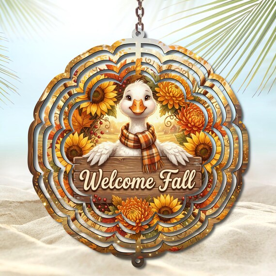 Fall Duck Wind Spinner, Welcome Fall Garden Decor, Autumn Sunflower Outdoor Hanging Decoration, Cute Duck Yard Art, Farmhouse Porch Gift