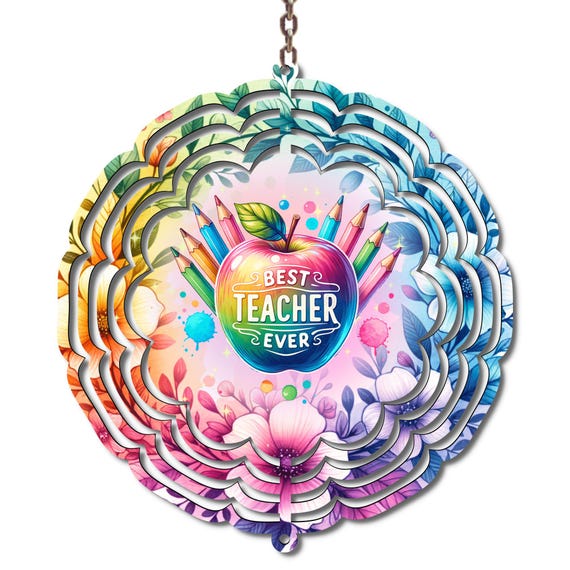 Best Teacher Ever Wind Spinner, Teacher Appreciation Gift, End of Year Teacher Gift, Colorful Apple Teacher Decor