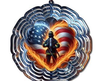 Patriotic Firefighter Wind Spinner, American Flag Yard Art, Hero Tribute Metal Decor