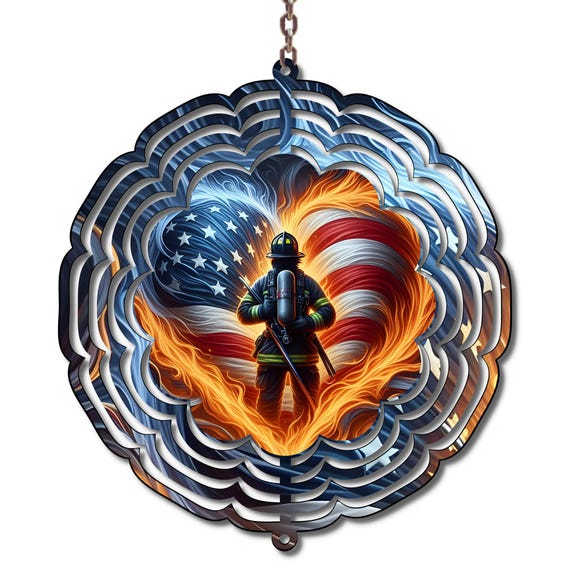 Firefighter Wind Spinner, Patriotic Fireman Decor, First Responder Gift, American Flag Yard Art, Hero Tribute Gift