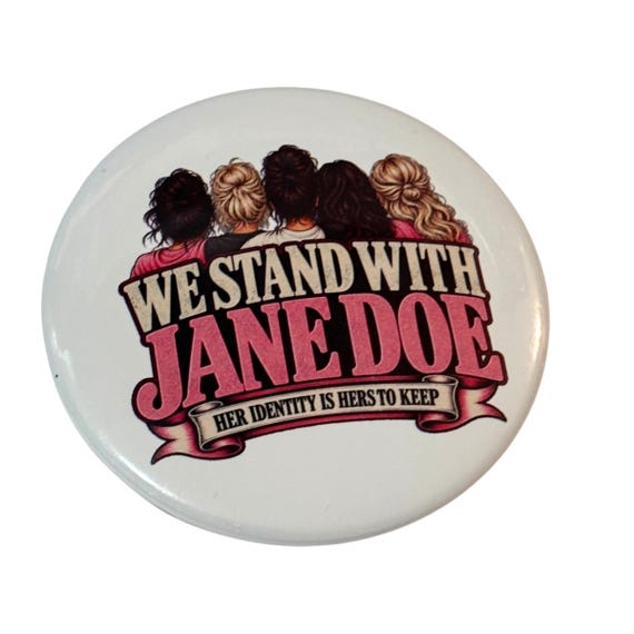 2.25-Inch Button: We Stand With Jane Doe, Five Women Unity Symbol