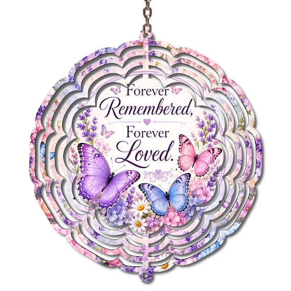 Butterfly Memorial Wind Spinner | Purple Pink Blue Butterflies, Lavender Flowers (Sympathy Gift)