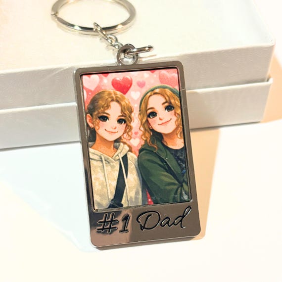Personalized #1 Dad Photo Keychain, Custom Picture Keychain for Dad, Father’s Day Gift from Kids, Upload Your Own Photo, Dad Gift