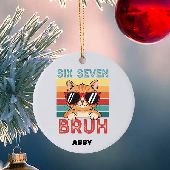 Six Seven Bruh Ornament, Cat, Dog, Personalized, Christmas, Daughter Gift