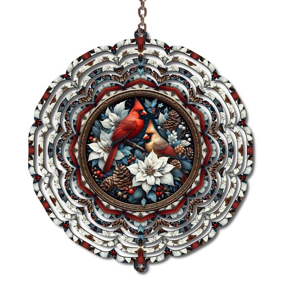 Cardinal Christmas Wind Spinner, 10 Inch Metal Holiday Decor, Grandma Gift