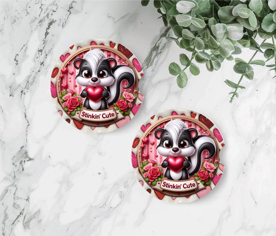 Stinkin’ Cute Skunk Car Coasters Set of 2, Valentines Day, Neoprene Cup Holder Coasters