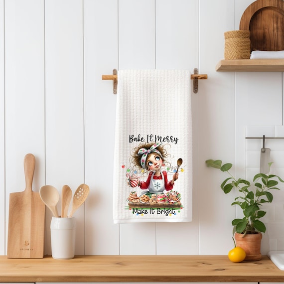 Holiday Baking Gift, Waffle Kitchen Towel, Christmas, Mom Gift
