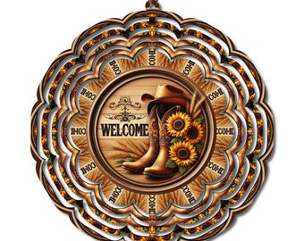 Western Cowboy Boot Wind Spinner Sunflower Welcome Decor Rustic Farmhouse Outdoor Yard Decoration