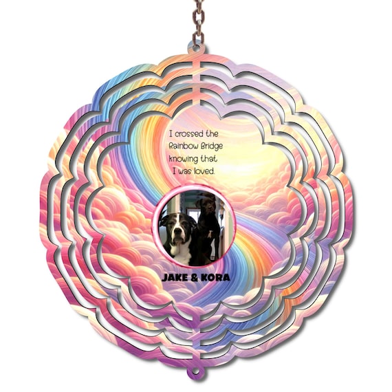 Personalized Pet Memorial Wind Spinner, Rainbow Bridge