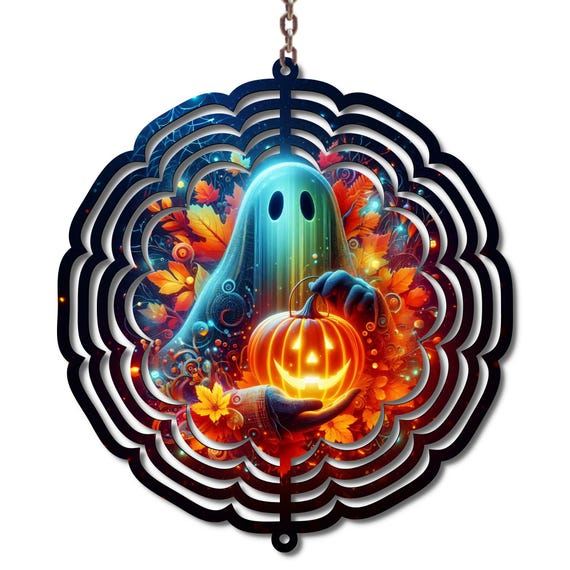 Halloween Ghost Wind Spinner, Pumpkin Fall Decor, Cute Spooky Garden Art, Autumn Outdoor Decoration, Jack O Lantern Yard Hanging, Fall Gift
