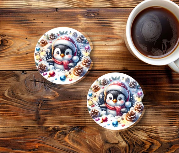 Penguin Gift, Car Coasters, Penguin Lover, Stocking Stuffer, Christmas, Daughter Gift