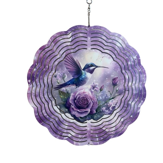 Hummingbird Gifts, Wind Spinner, Purple Floral, Spring Decor, Birthday, Grandma Gift