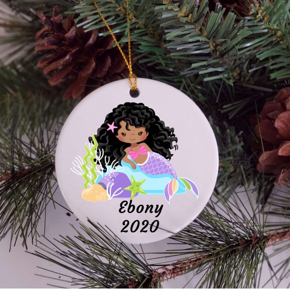 Personalized Ornament, Mermaid Ornament, African American, Christmas, Daughter Gift