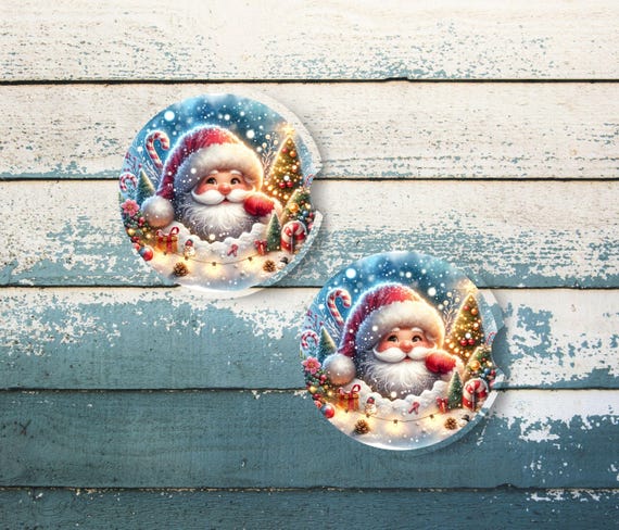 Santa Christmas Car Coasters, Stocking Stuffers, Car Accessories, Christmas, Mom Gift