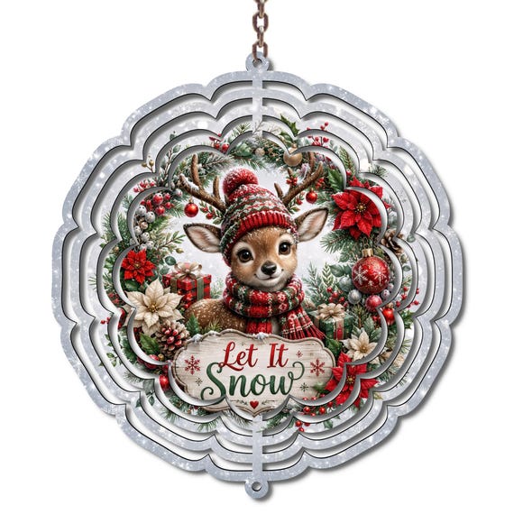 Christmas Deer Wind Spinner, Let It Snow 10 Inch Wind Spinner, Cute Reindeer Christmas Decor, Winter Garden Decor