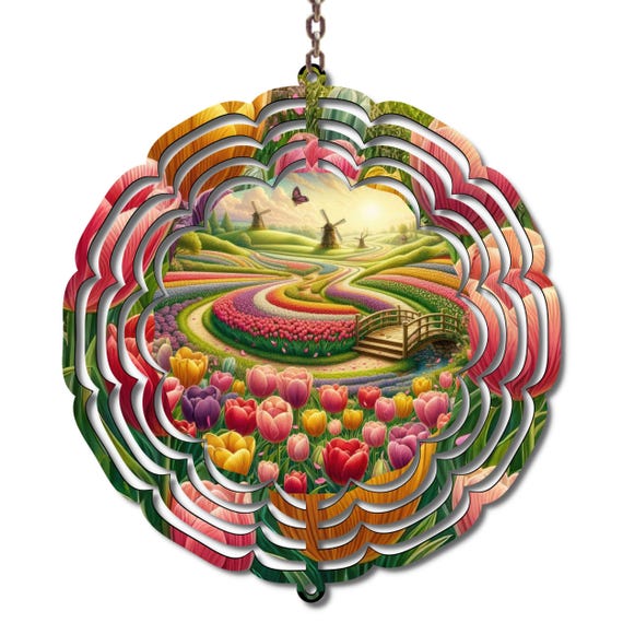 Tulip Wind Spinner Spring Garden Windmill Tulip Field Metal Wind Spinner Floral Garden Decor Outdoor Yard Decor Mother's Day Gift 10 Inch