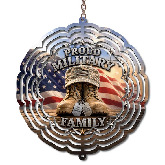 Proud Military Family Wind Spinner: Patriotic Soldier Boots American Flag Decor