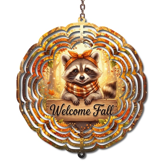 Raccoon Fall Wind Spinner, Welcome Fall Garden Decor, Autumn Outdoor Decoration, Cute Raccoon Yard Art, Sunflower Farmhouse Porch Decor