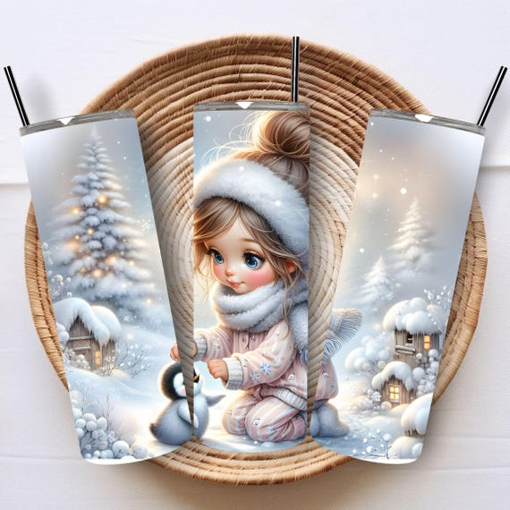 Winter Scene Tumbler, Penguin Lover, 20 oz, Secret Santa, Daughter Gift