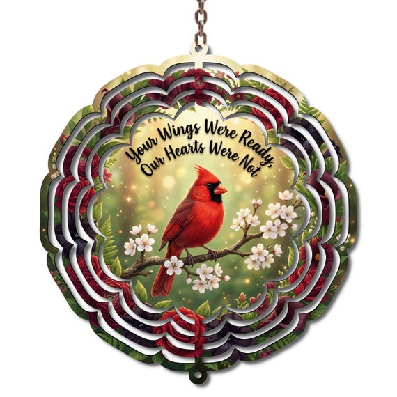 Cardinal Memorial Wind Spinner, Your Wings Were Ready Our Hearts Were Not, Sympathy Gift, Loss of Loved One Gift, Bereavement Garden Decor