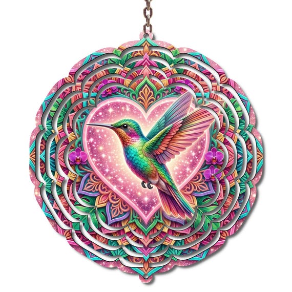 Hummingbird Heart Wind Spinner | Mom Gift | Colorful Hummingbird Wind Spinner |  Mothers Day