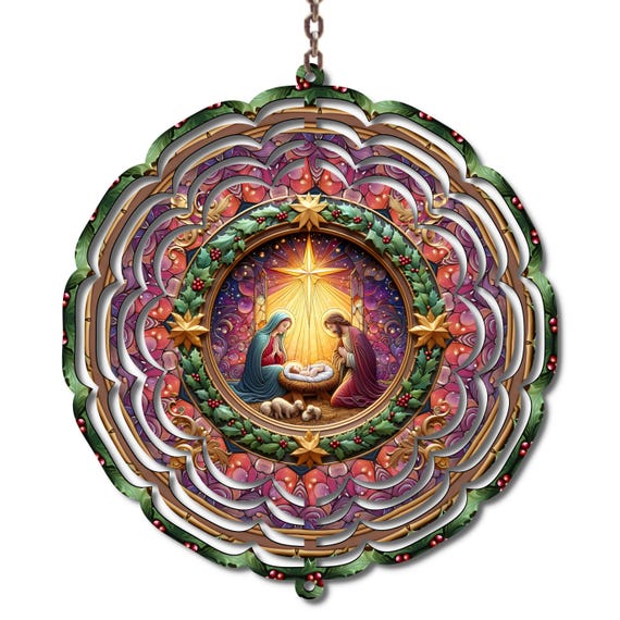 10" Nativity Metal Wind Spinner Outdoor Christmas Yard Decor