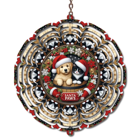 Santa Paws, Pet Lover, Christmas Wind Spinner, Secret Santa, Coworker Gift
