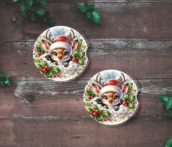Reindeer Car Coasters, Stocking Stuffers, Secret Santa, Christmas, Coworker Gift