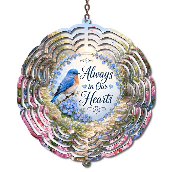 Bluebird Memorial Wind Spinner | Always in Our Hearts Garden Spinner | Sympathy Gift | Remembrance Gift | Bluebird Garden Decor