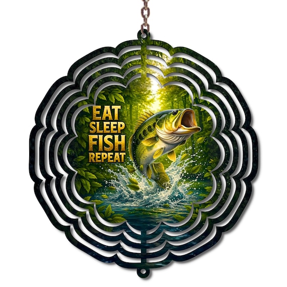 Eat Sleep Fish Repeat Wind Spinner | Fishing Wind Spinner | Fisherman Gift | Fishing Lover Garden Decor | Father's Day Gift