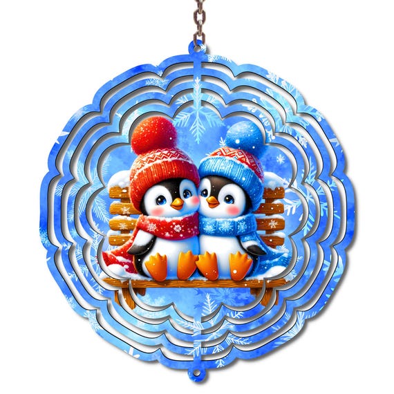 Winter Decor, Penguin Wind Spinner, Snowy Winter Decoration