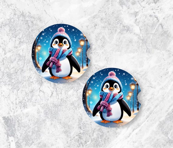 Penguin Gift, Penguin Car Coasters, Winter, Christmas, Daughter Gift