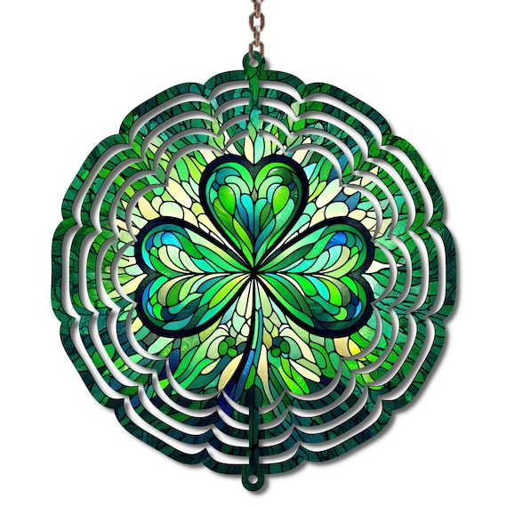 St Patrick’s Day Wind Spinner 10 Inch | Green Shamrock Clover Spinner | Irish Garden Decor