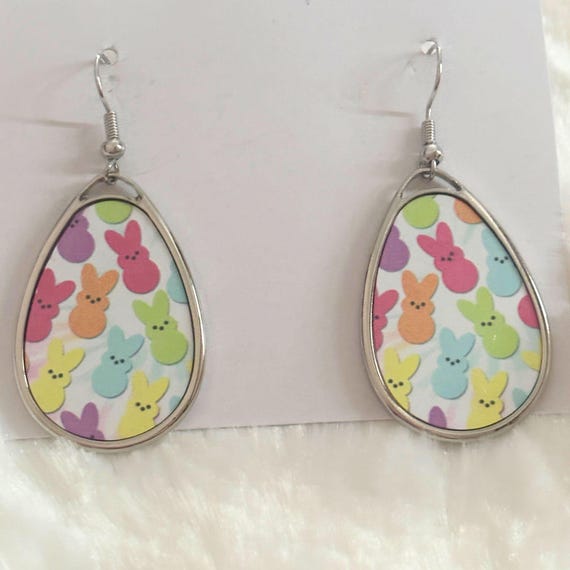 Pastel Bunny Teardrop Earrings, Easter Dangle Earrings, Cute Spring Rabbit Jewelry, Lightweight Zinc Alloy Earrings