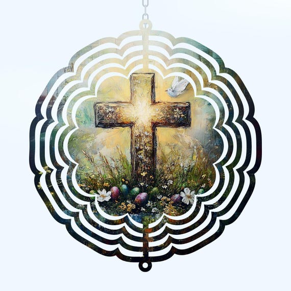 Easter Door Decor, Wind Spinner, Cross, Christian Gift, Grandma Gift